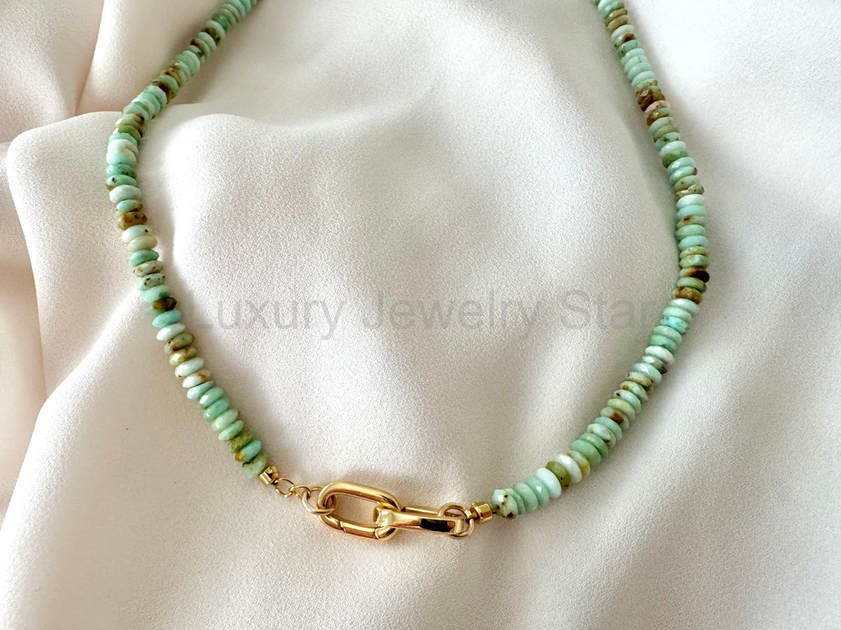 Real Beaded Amazonite Necklace with Large Gold Filled Clasp - - image 14