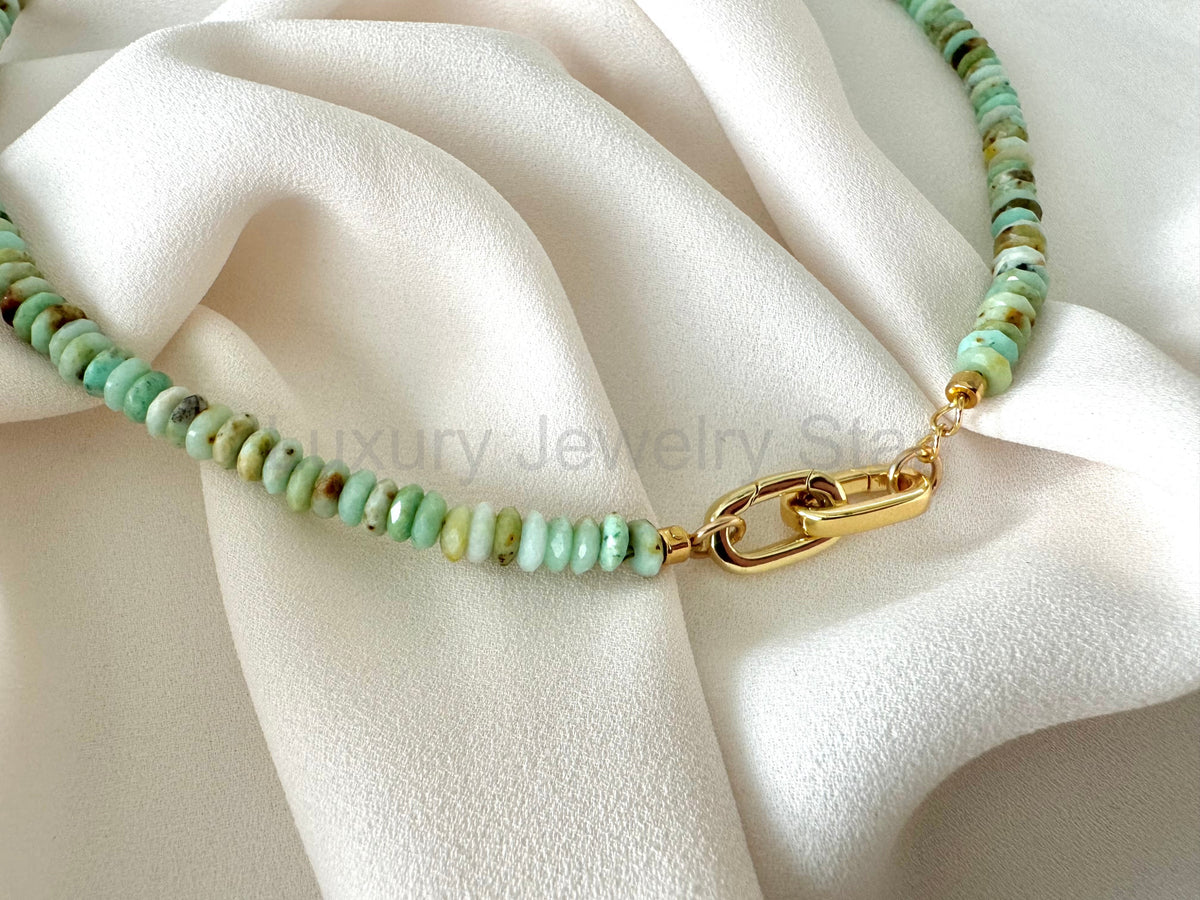 Real Beaded Amazonite Necklace with Large Gold Filled Clasp - - image 15