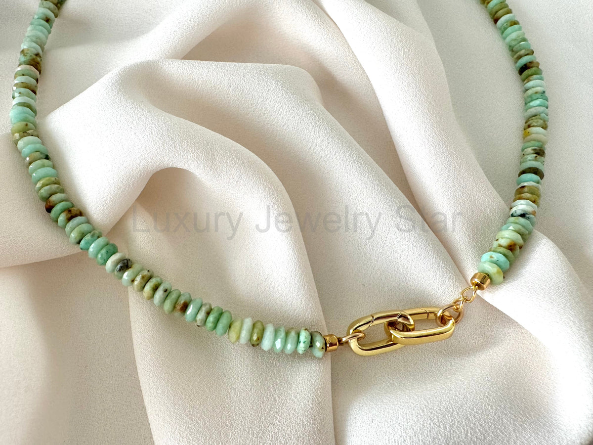 Real Beaded Amazonite Necklace with Large Gold Filled Clasp - - image 16