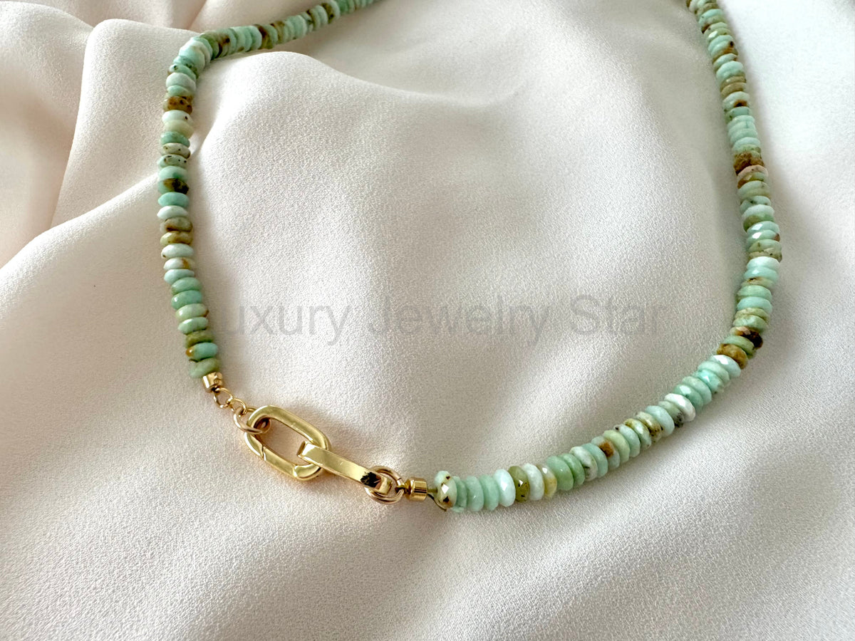 Real Beaded Amazonite Necklace with Large Gold Filled Clasp - - image 3