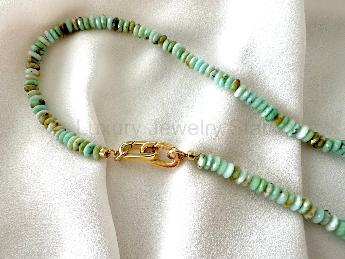 Real Beaded Amazonite Necklace with Large Gold Filled Clasp - - image 4