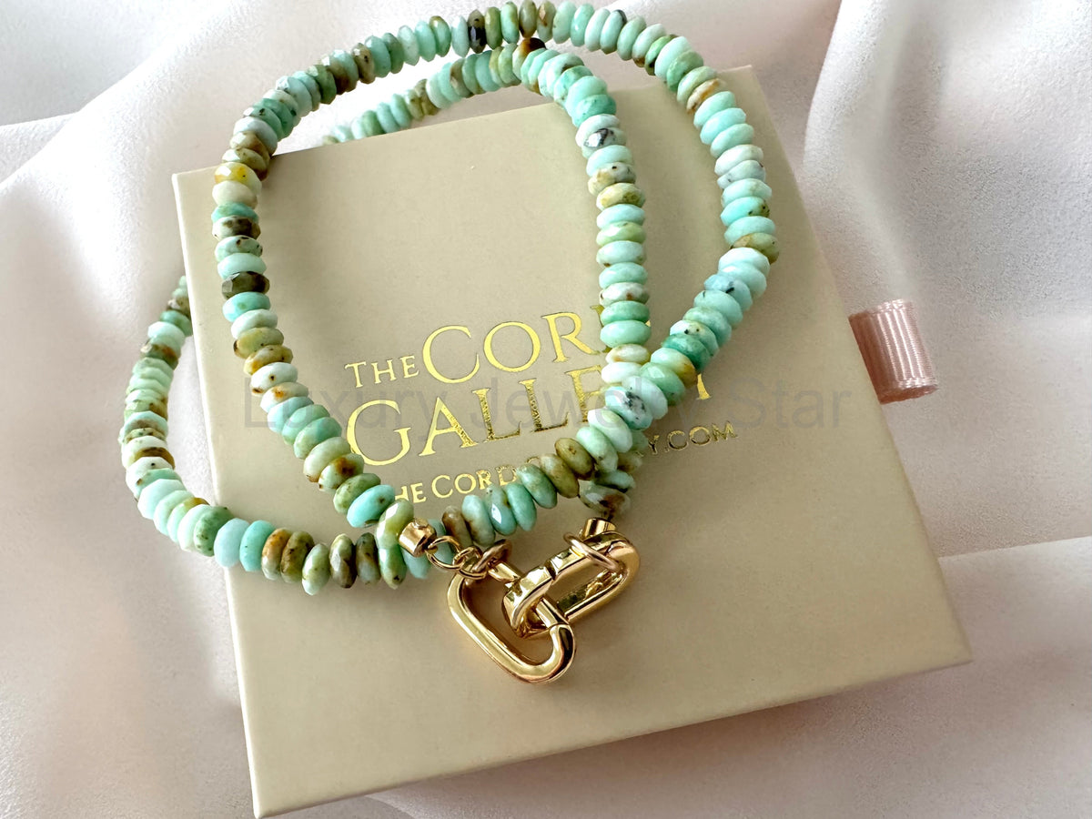 Real Beaded Amazonite Necklace with Large Gold Filled Clasp - - image 6