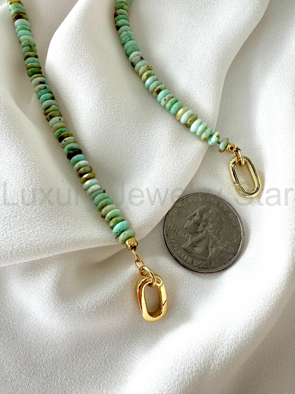 Real Beaded Amazonite Necklace with Large Gold Filled Clasp - - image 8