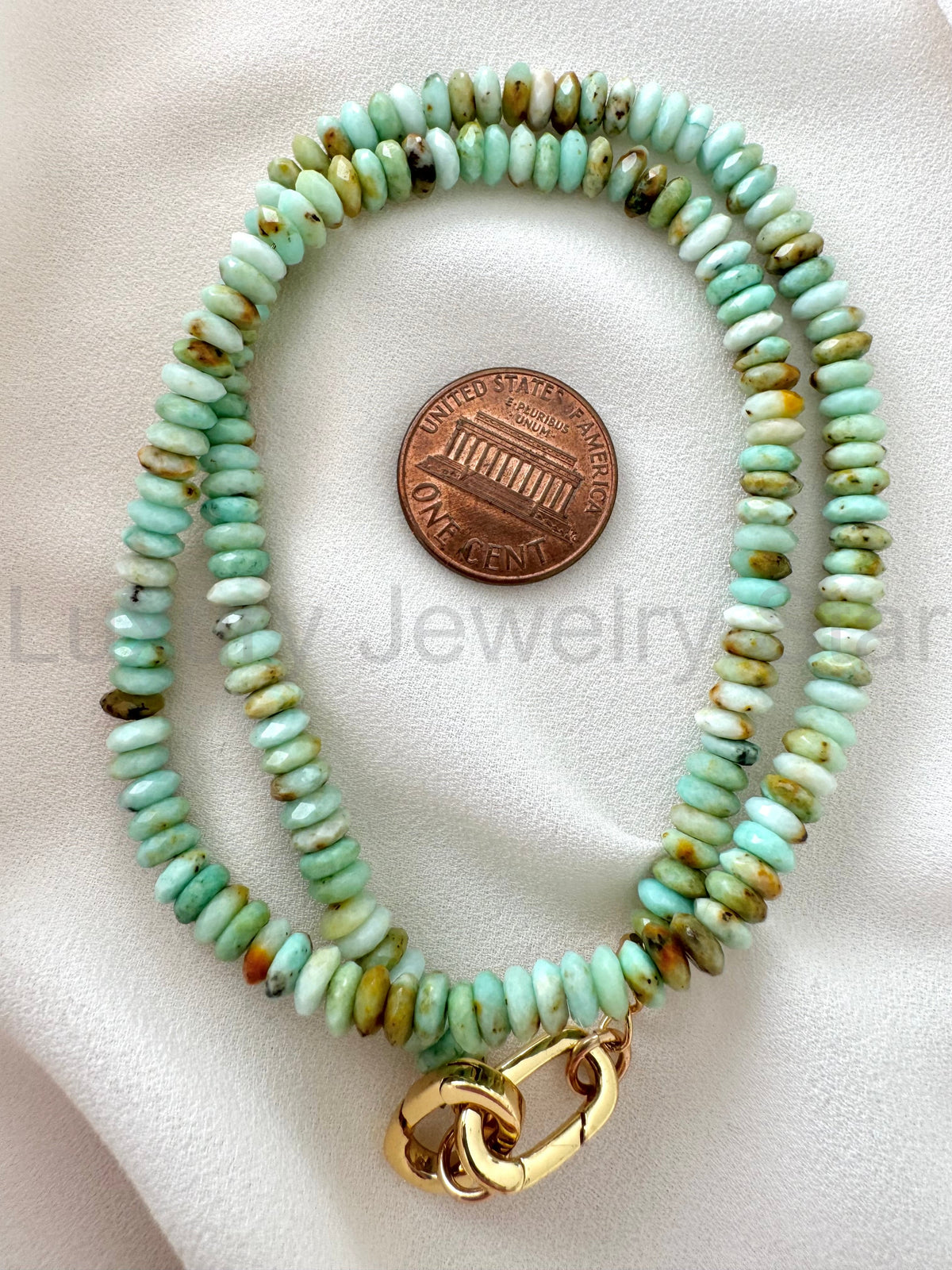Real Beaded Amazonite Necklace with Large Gold Filled Clasp - - image 9