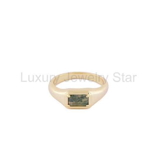 Gold Moss Agate Ring