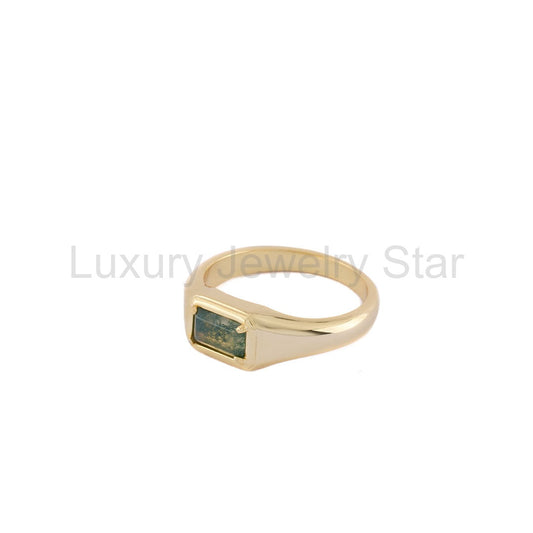 Gold Moss Agate Ring - image 2