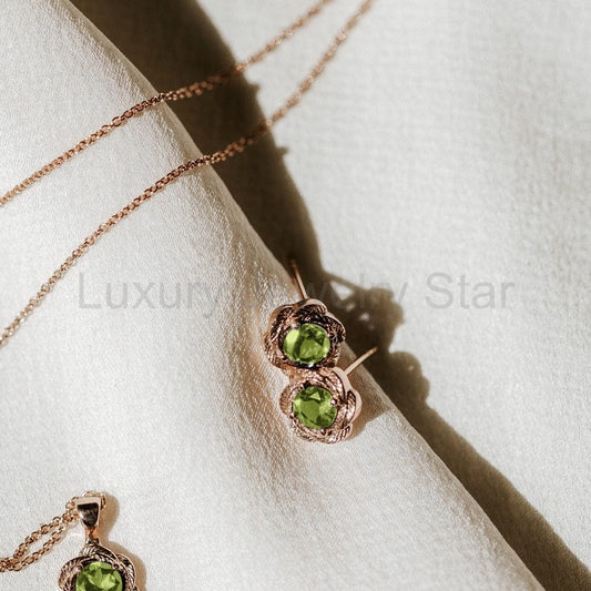 Peridot Leaf Earrings in 14k Gold