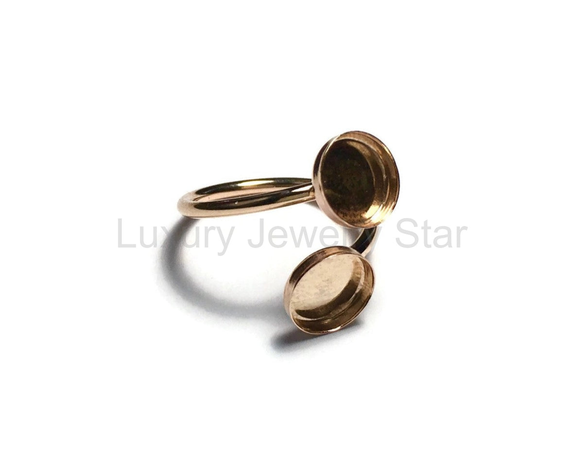 Rose Gold Filled Plain Band Adjustable Ring Blank | Double Bezel Cup Setting