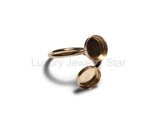 Rose Gold Filled Plain Band Adjustable Ring Blank | Double Bezel Cup Setting