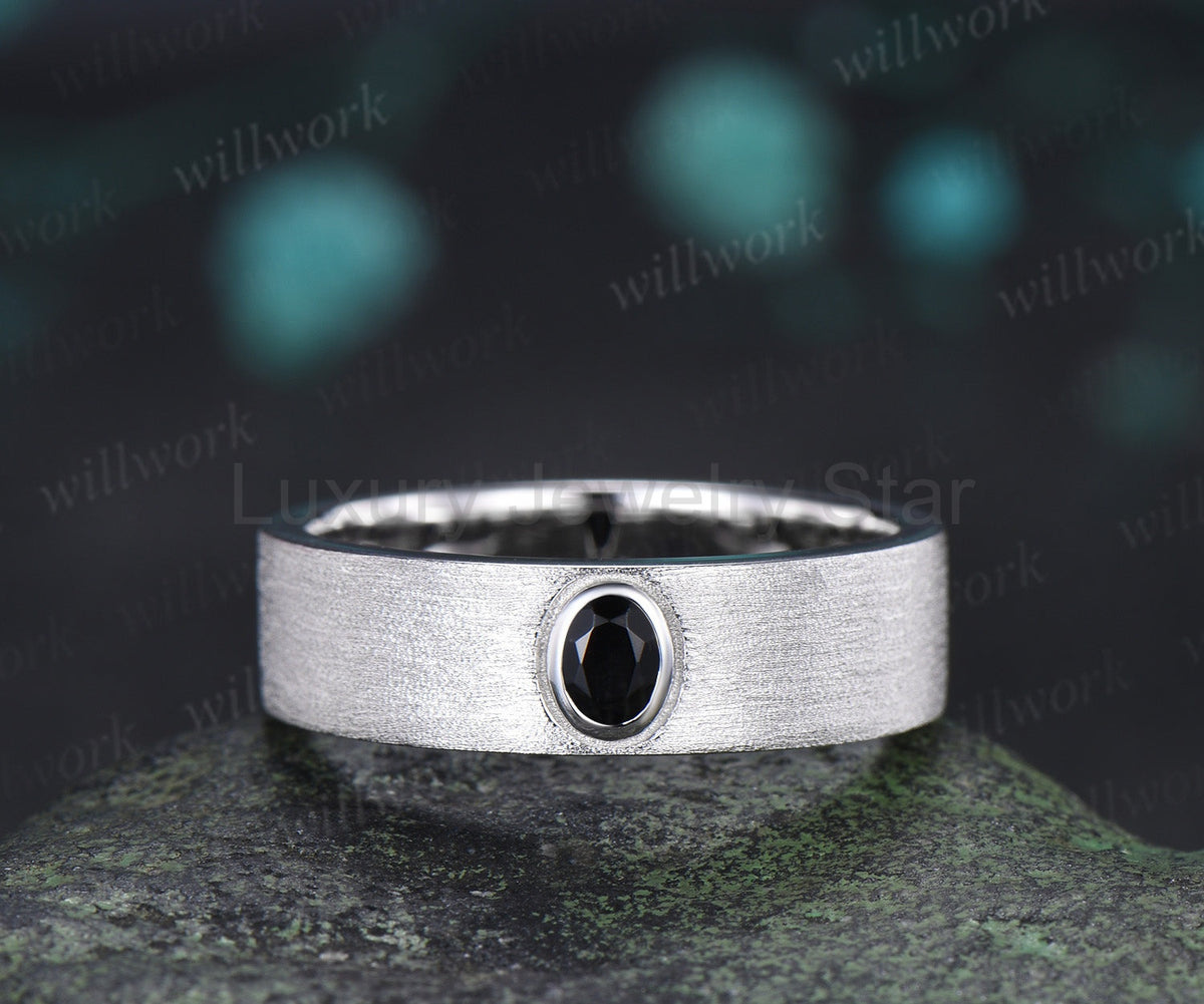 Round Alexandrite Moon Leaf Black Spinel Ring Set & Solitaire Black Onyx Brushed Finish - image 8