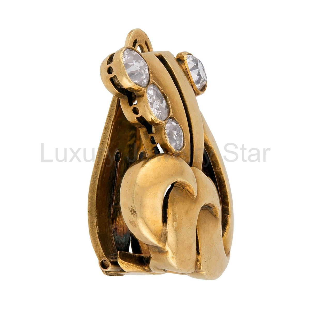 Retro 18k Diamond Wave-Motif Earrings - image 2