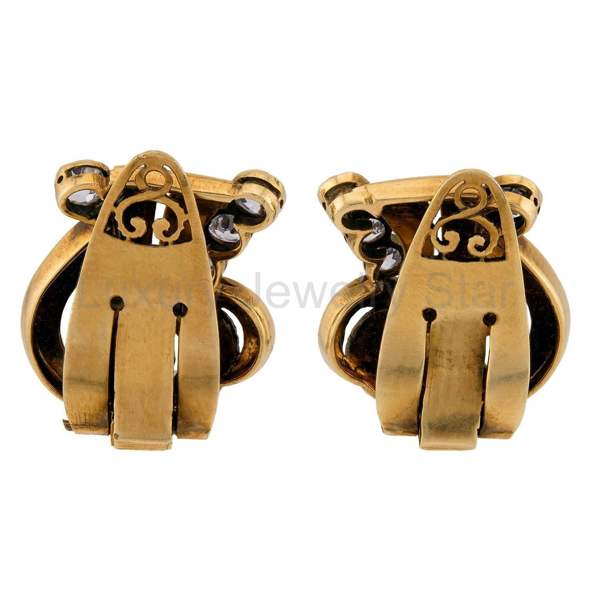 Retro 18k Diamond Wave-Motif Earrings - image 3