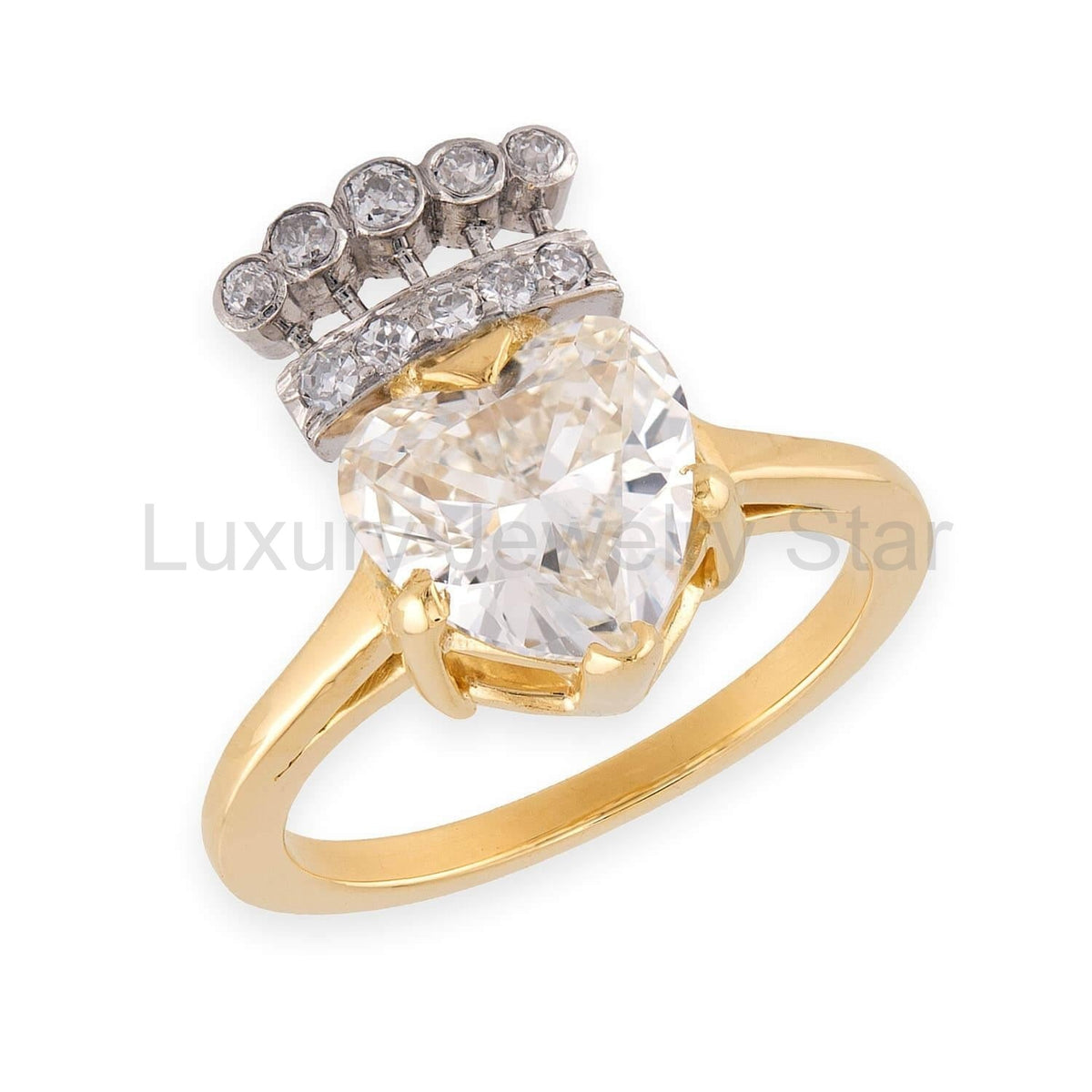 Retro 18k/Platinum 2.01ct Fancy Cut Heart Diamond Crown Ring - image 2
