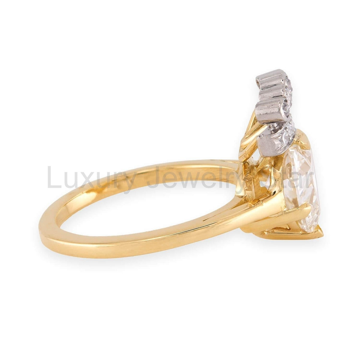Retro 18k/Platinum 2.01ct Fancy Cut Heart Diamond Crown Ring - image 4