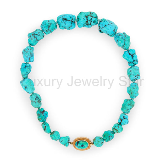 Retro Chinese 14k Turquoise Nugget Necklace
