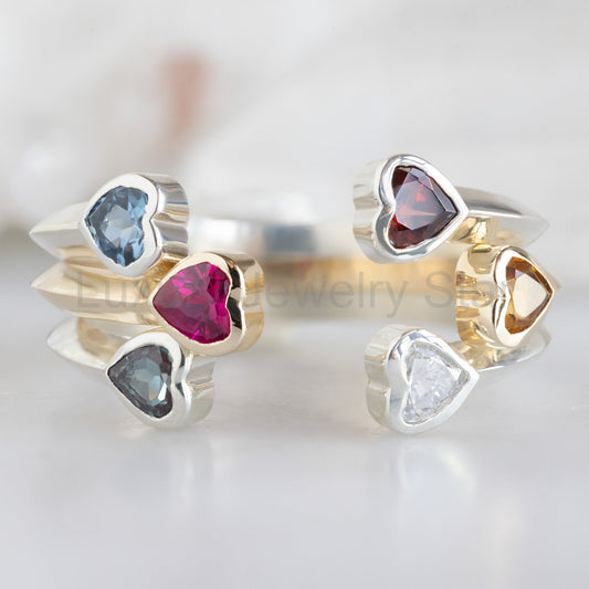 Dual Heart Birthstone Ring | Yellow Gold or Sterling Silver - image 2