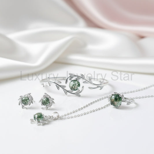 Natural Moss Agate Jewelry Set