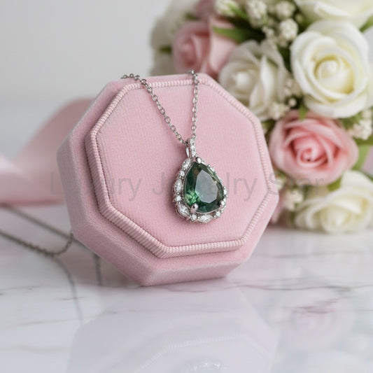 Pear-cut Natural Green Moss Agate Necklace - image 2