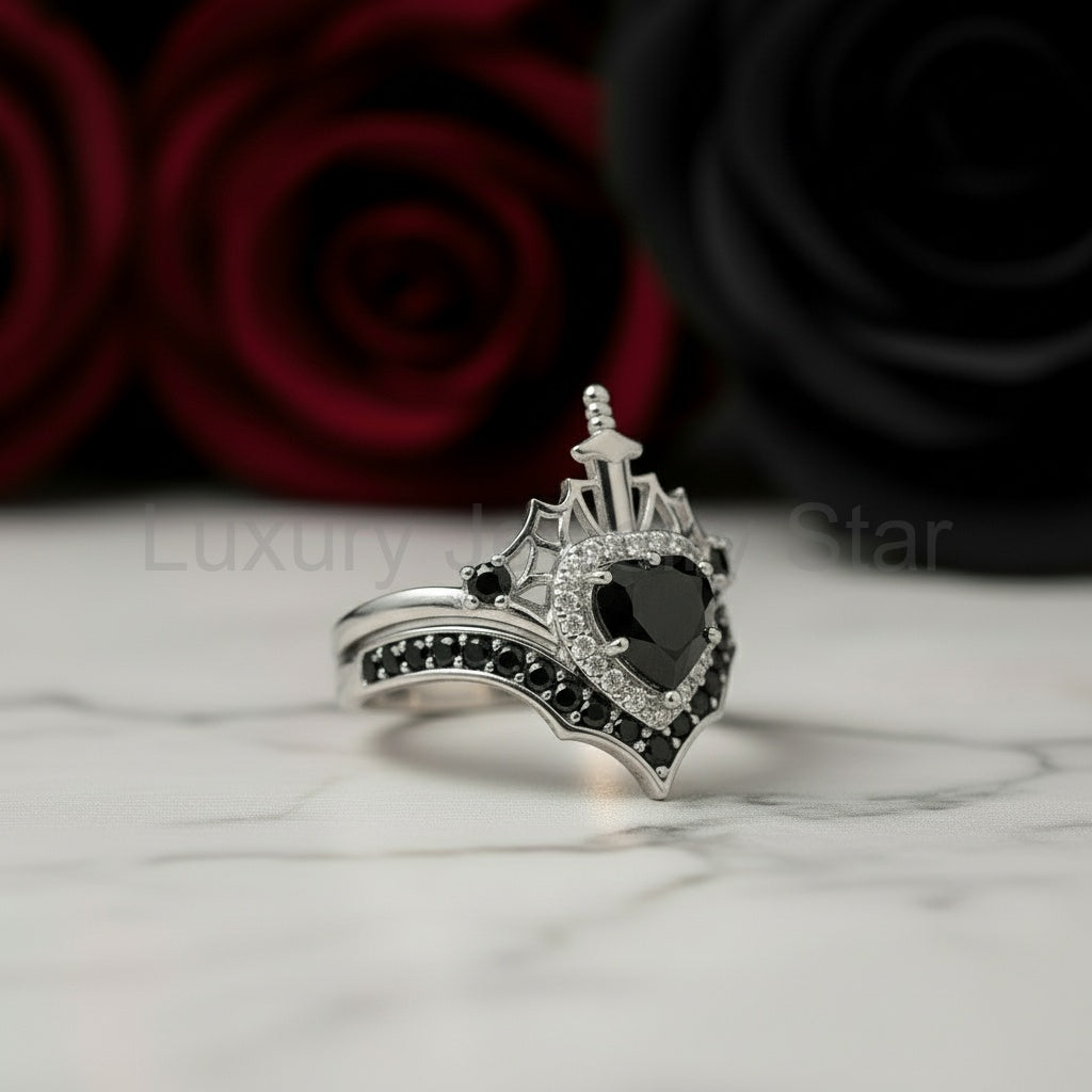 Queen of Hearts- Heart Shape Diamond Option Gothic Wedding Ring - image 10