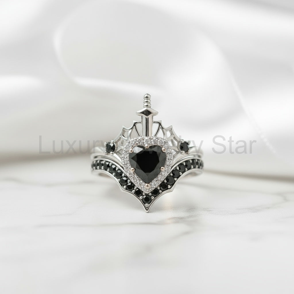 Queen of Hearts- Heart Shape Diamond Option Gothic Wedding Ring - image 11
