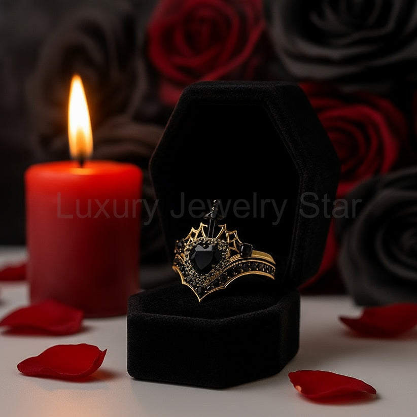 Queen of Hearts- Heart Shape Diamond Option Gothic Wedding Ring - image 4