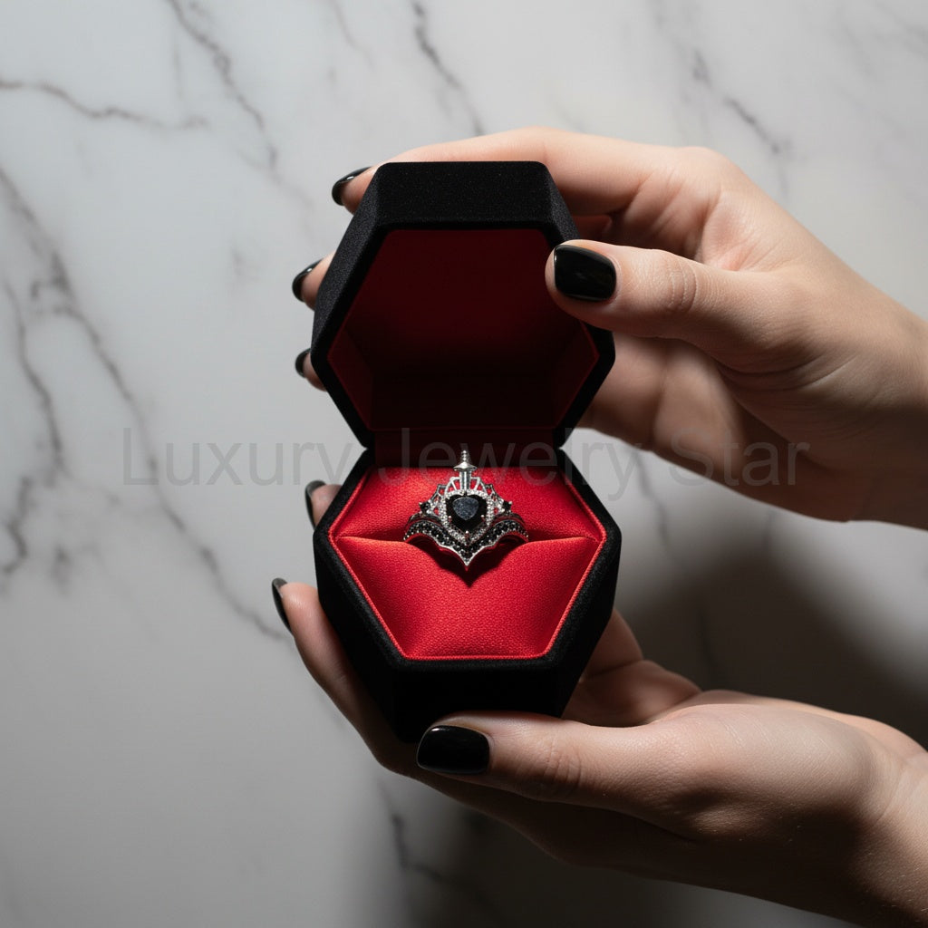 Queen of Hearts- Heart Shape Diamond Option Gothic Wedding Ring - image 5