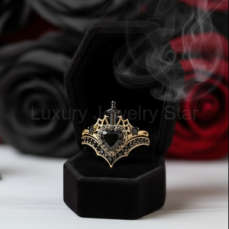 Queen of Hearts- Heart Shape Diamond Option Gothic Wedding Ring - image 7
