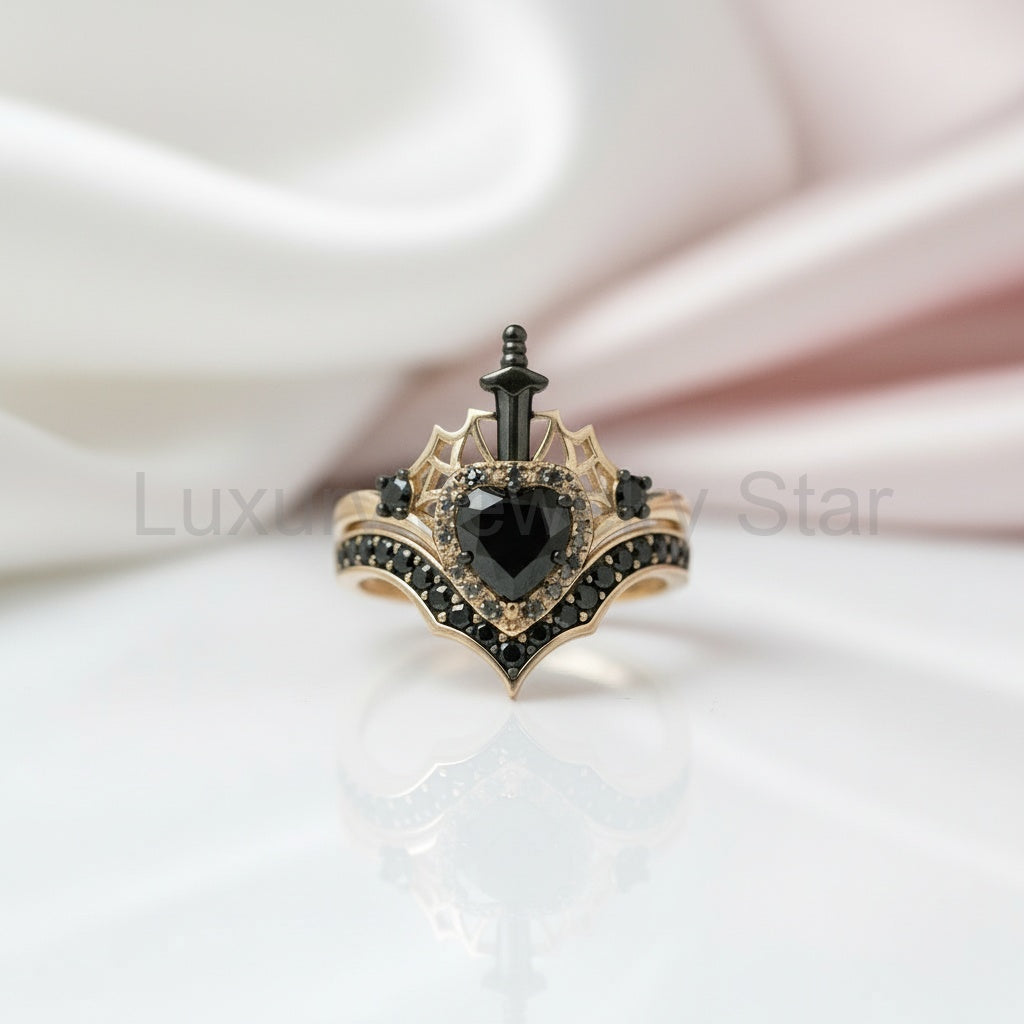 Queen of Hearts- Heart Shape Diamond Option Gothic Wedding Ring - image 8