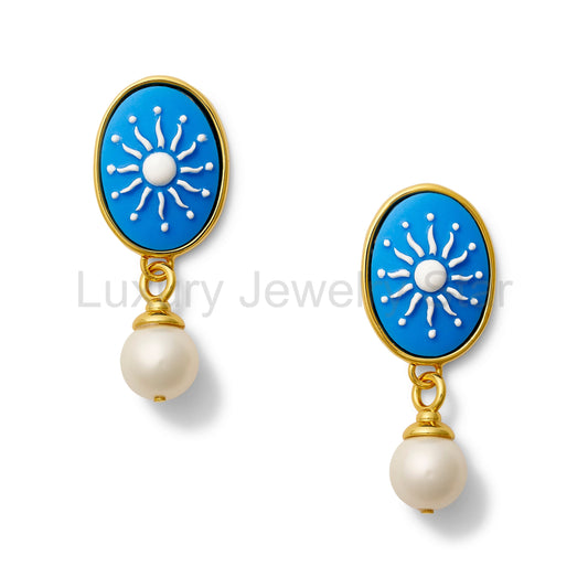 Blu Sunshine Cameo + Pearl Earring