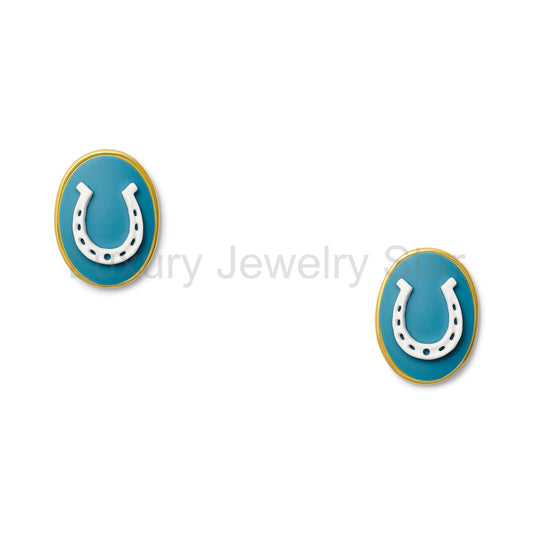 Lucky Blu Horseshoe Cameo Earring