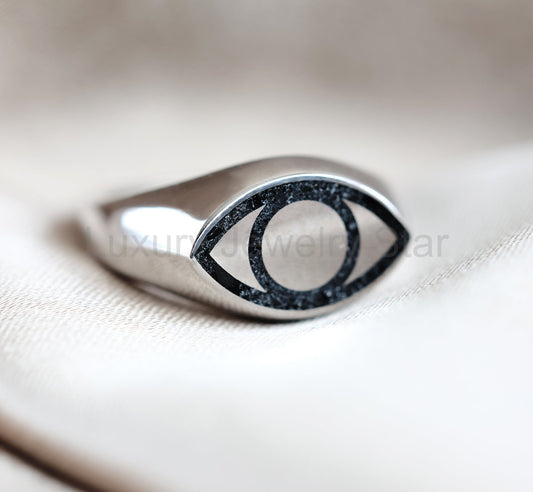 All seeing eye black spinel inlay signet ring - Ready to Ship-new