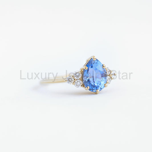 Blue pear sapphire engagement ring - Ready to Ship-new
