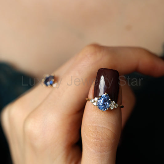 Blue pear sapphire engagement ring - Ready to Ship-new - image 2