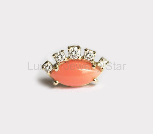 Coral & Diamond Evil Eye Stud Earrings - Ready to Ship-new