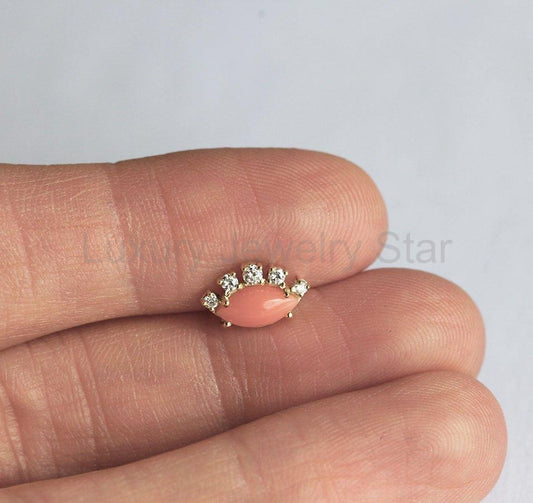 Coral & Diamond Evil Eye Stud Earrings - Ready to Ship-new - image 2
