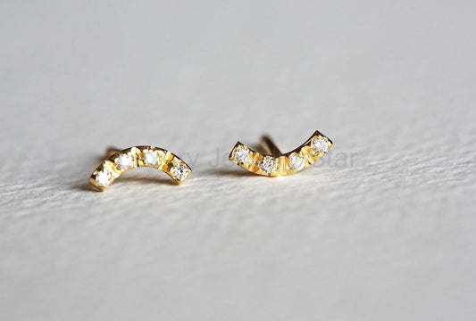 Delicate Curved Diamond Bar Stud Earrings - Ready to Ship-new - image 2