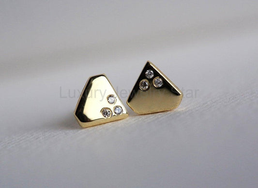 Gold Diamond Studs Earrings, Solid Gold Earrings - Ready to Ship-new