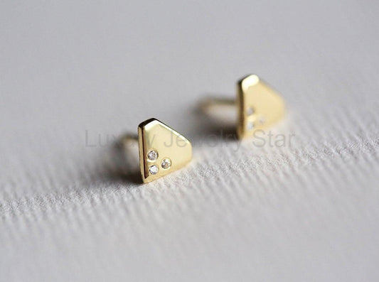 Gold Diamond Studs Earrings, Solid Gold Earrings - Ready to Ship-new - image 2