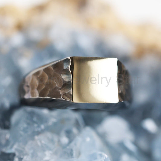 Hammered mens signet ring - Ready to Ship-new