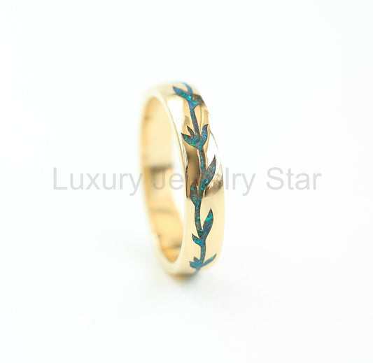 Leaf opal inlay band Unisex band - Ready to Ship-new