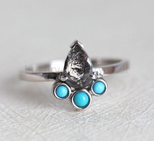 Nala Pear Salt & Pepper Diamond Ring - Ready to Ship-new