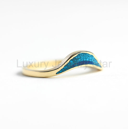Ocean Ring, Lake Ring, Unique Curved Inlay Band - Ready to Ship-new