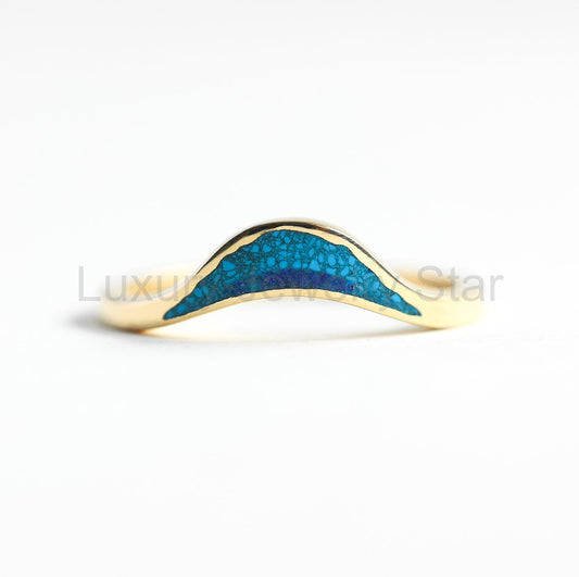 Ocean Ring, Lake Ring, Unique Curved Inlay Band - Ready to Ship-new - image 2