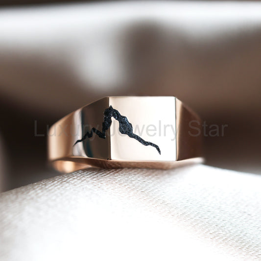 Orson cracked signet ring with black inlay - Ready to Ship-new