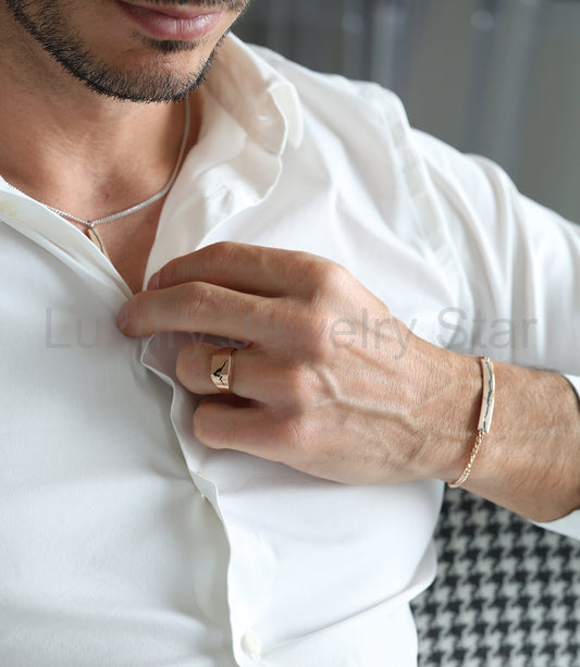 Orson cracked signet ring with black inlay - Ready to Ship-new - image 2