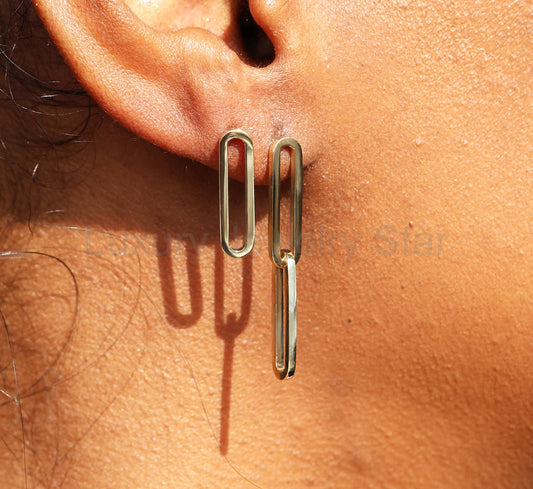 Paperclip drop earrings 14k gold