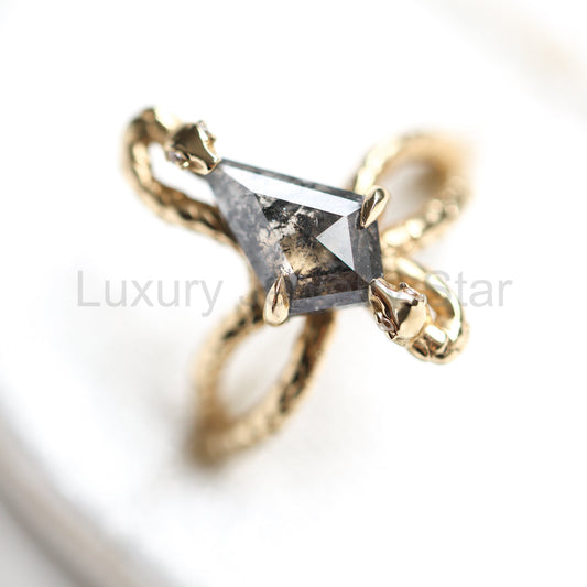 Snake Kite Salt And Pepper Diamond Ring - Ready to Ship-new