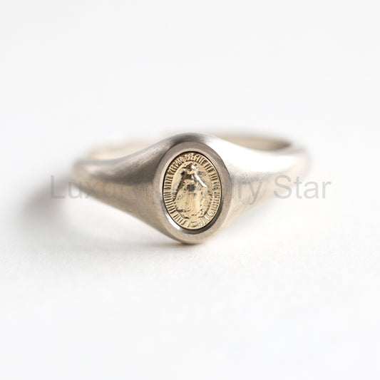 Virgin Mary Signet Ring K Or K Gold - Ready to Ship-new
