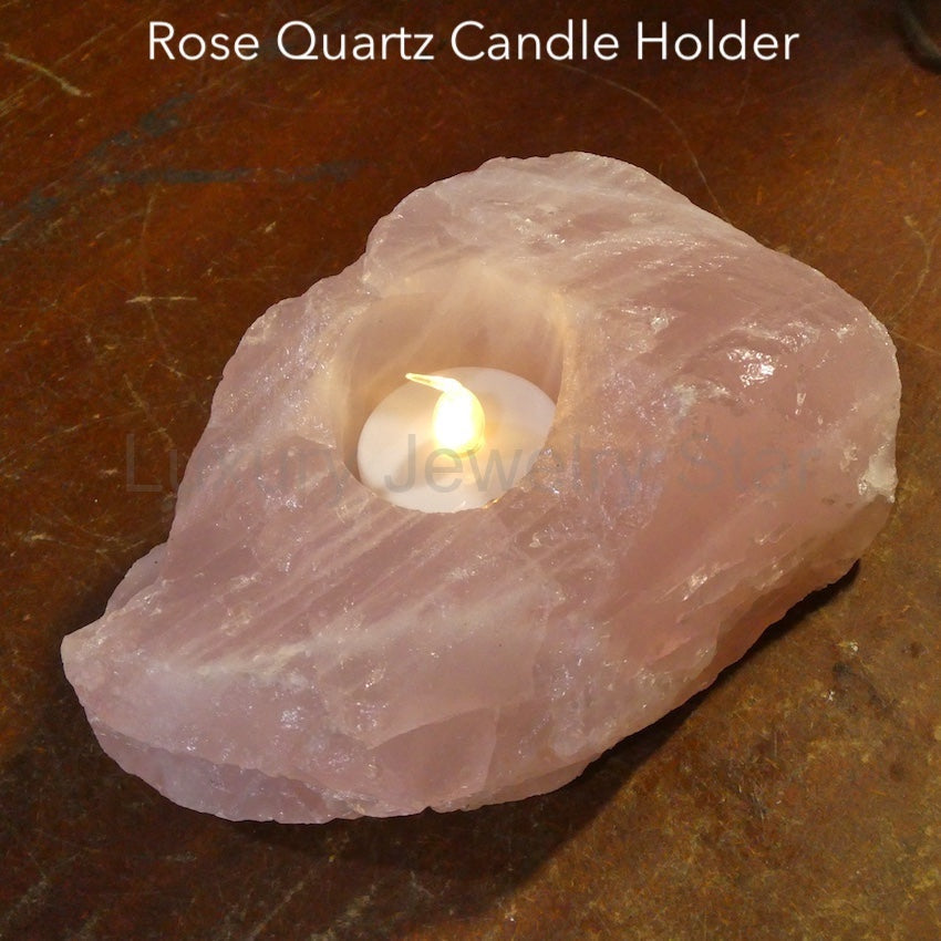 Rose Quartz Candle Holder - Lovely Raw Rock, space for T-Light
