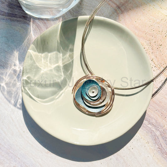 Abstract Layered Petal Necklace, Boho Style Custom Geometric Pendant, Multi Circle Pendant Necklace